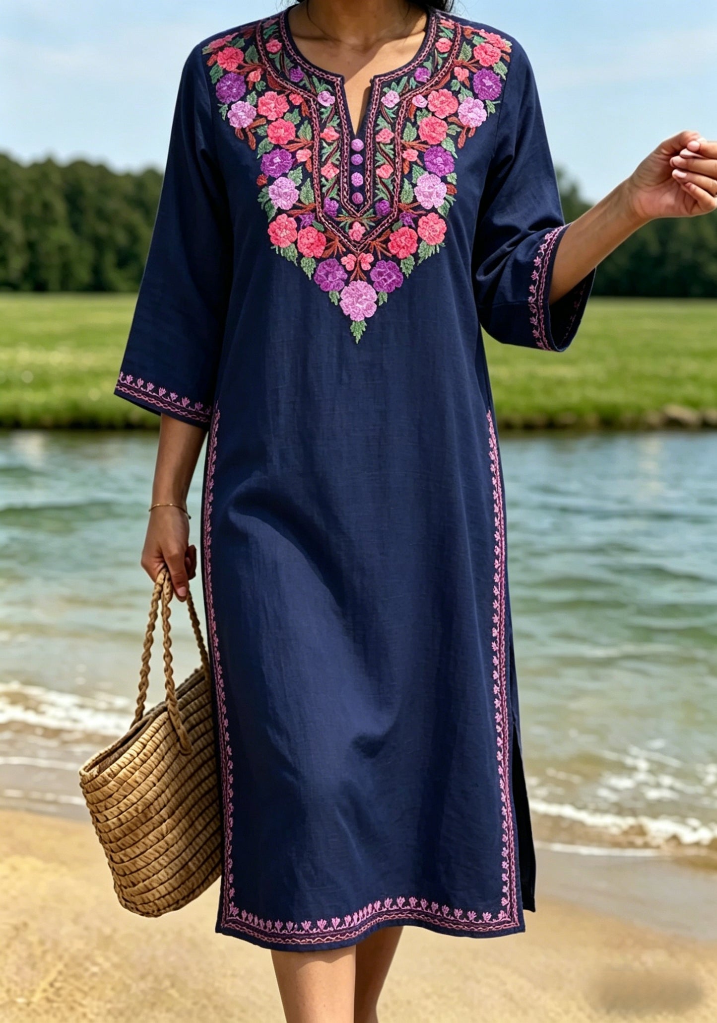 Women's Retro Swedish Midsummer Folk Floral Cotton-Linen Dress