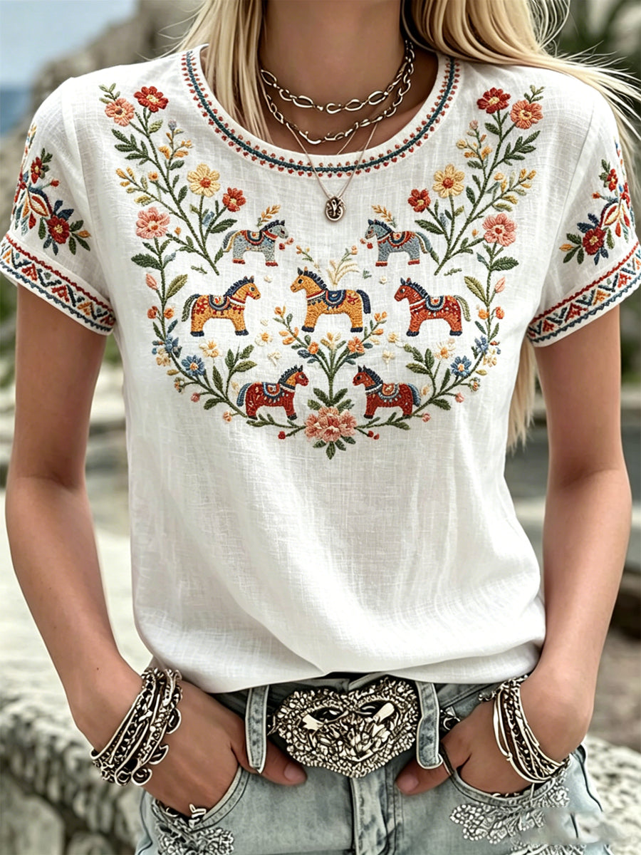 Women's Swedish Midsummer Print Casual T-Shirt