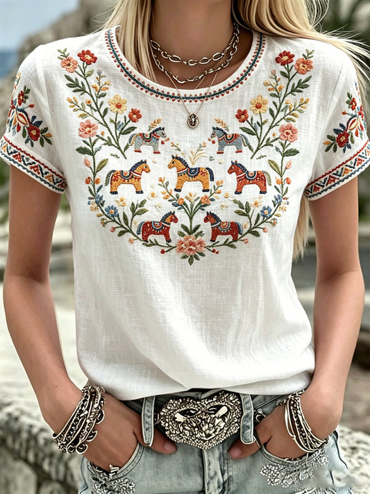 Women's Swedish Midsummer Print Casual T-Shirt