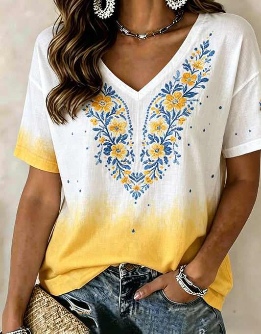 Women's Swedish Midsummer Festival Commemorative Art Print V-Neck T-Shirt