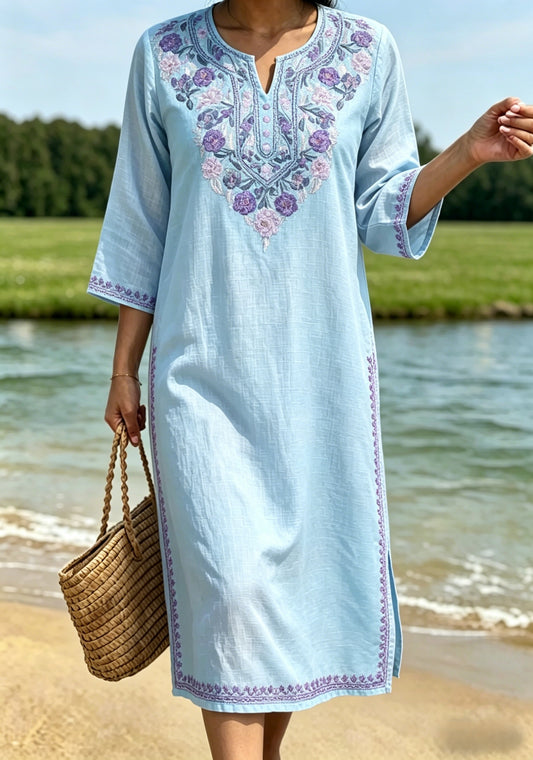 Women's Retro Swedish Midsummer Folk Floral Cotton-Linen Dress