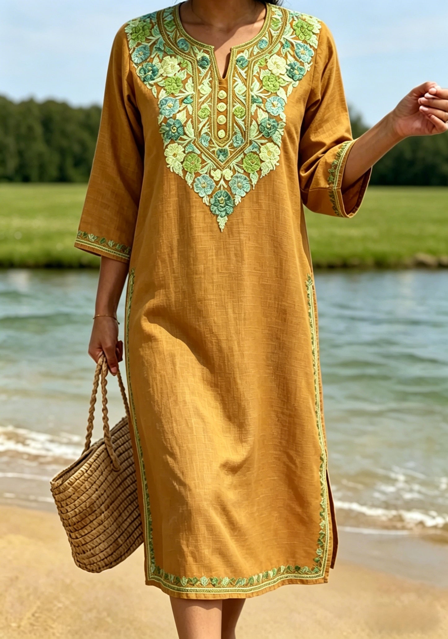 Women's Retro Swedish Midsummer Folk Floral Cotton-Linen Dress