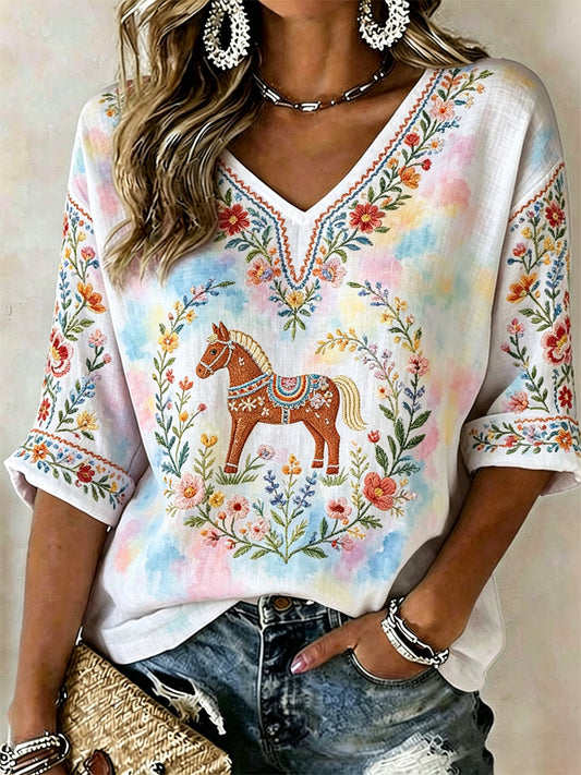 Women's Swedish Midsummer Print Casual T-shirt