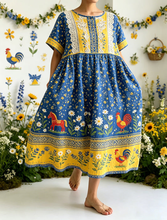 Women's Swedish Midsummer Festival Commemorative Art Print Long Dress