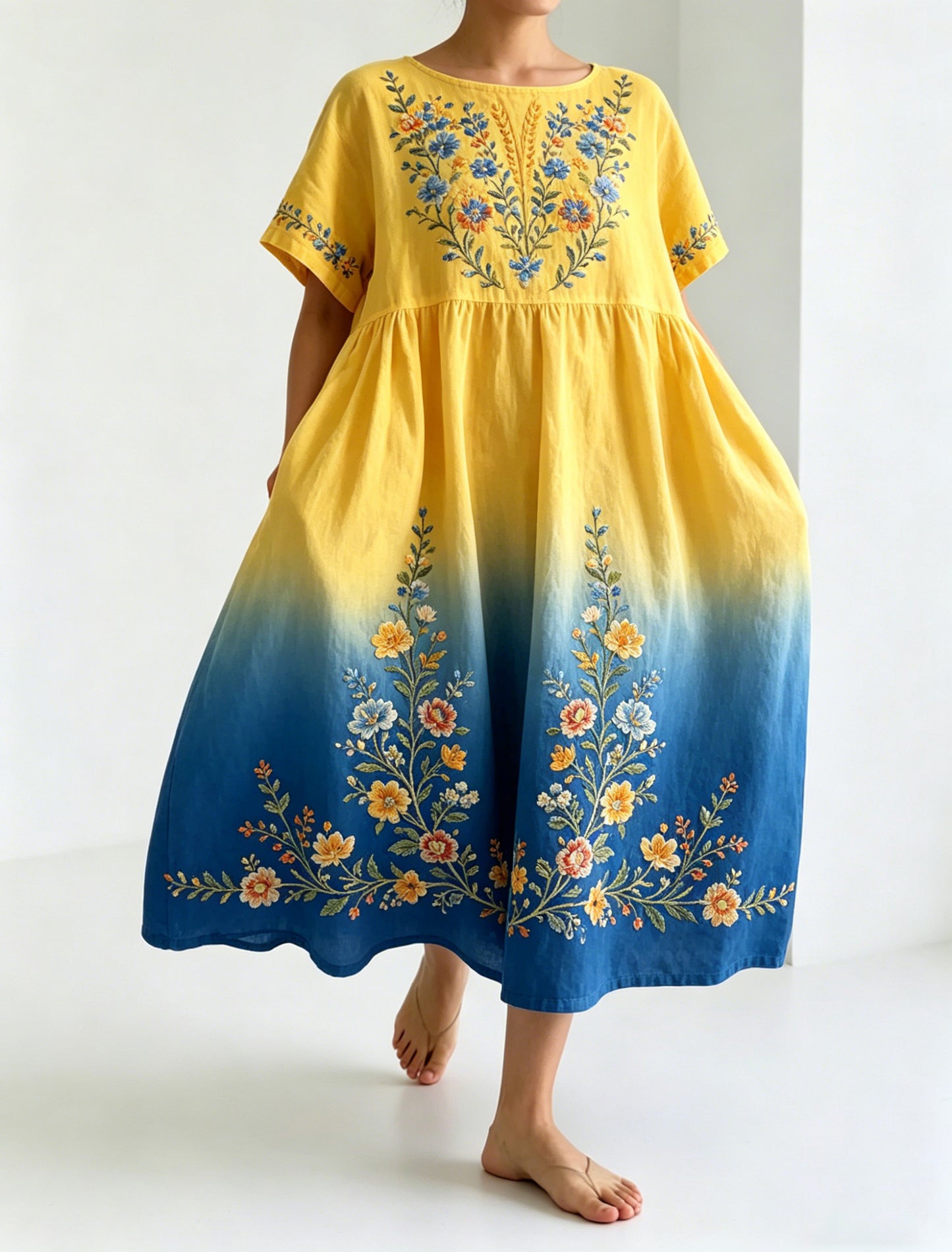 Women's Swedish Midsummer Festival Commemorative Art Print Long Dress