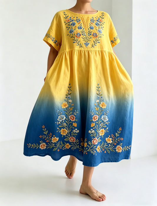 Women's Swedish Midsummer Festival Commemorative Art Print Long Dress