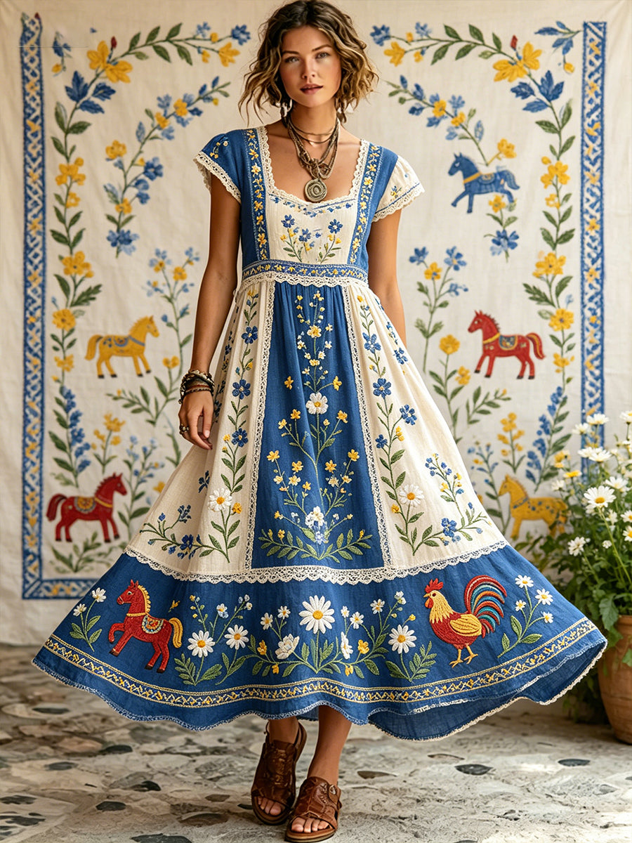 Women's Midsummer-Style Floral Print Country Dress