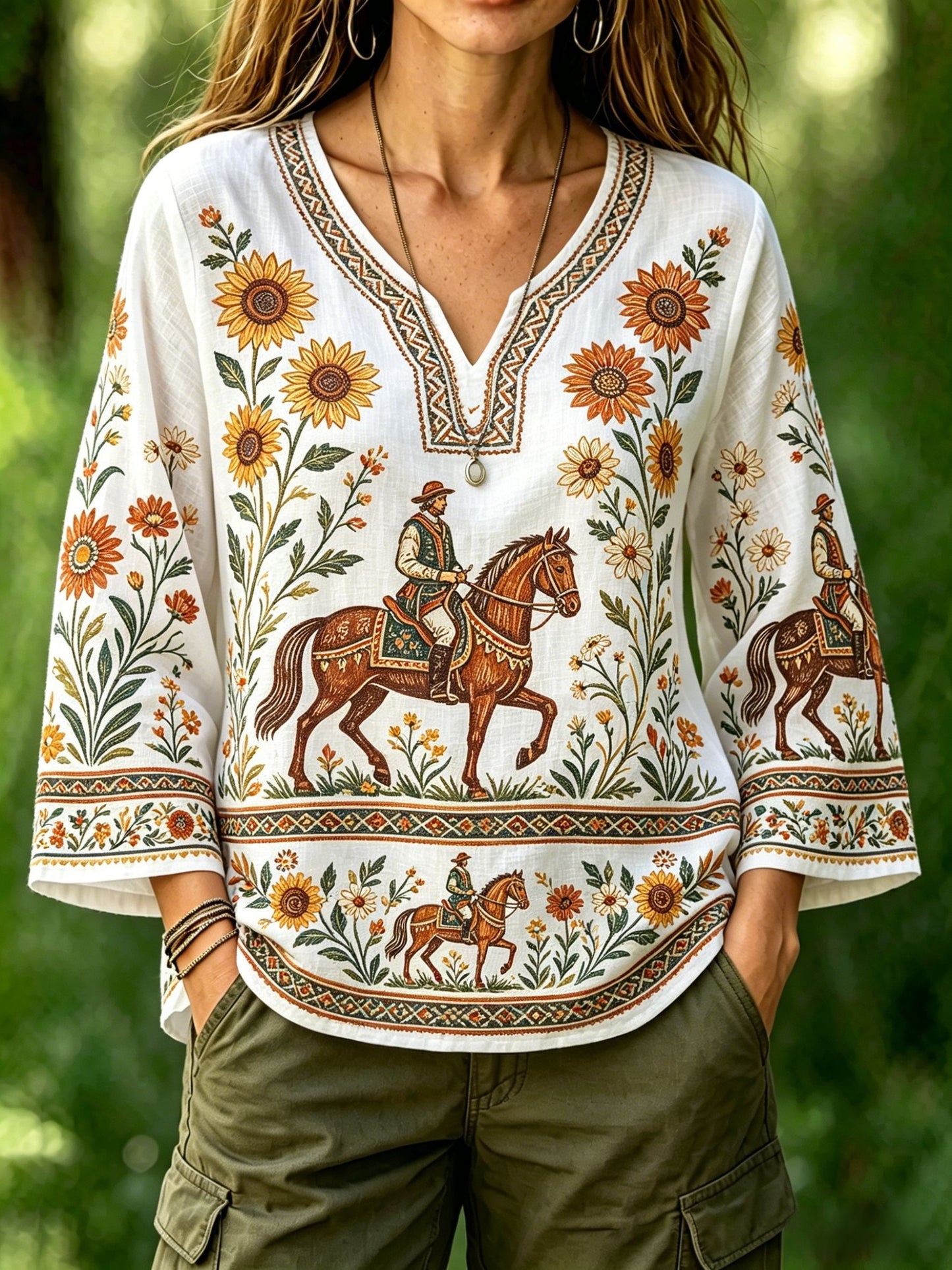 Women's Retro Swedish Midsummer Folk Floral Cotton-Linen Blouse