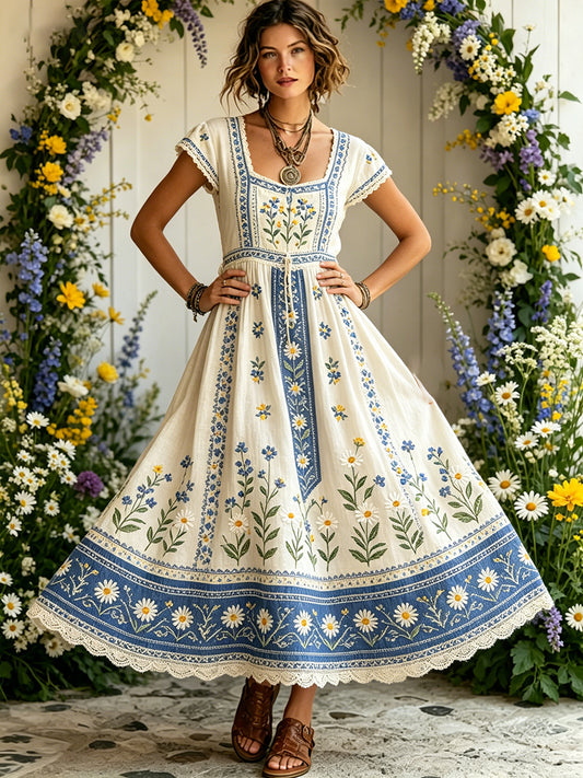 Women's Midsummer-Style Floral Print Country Dress