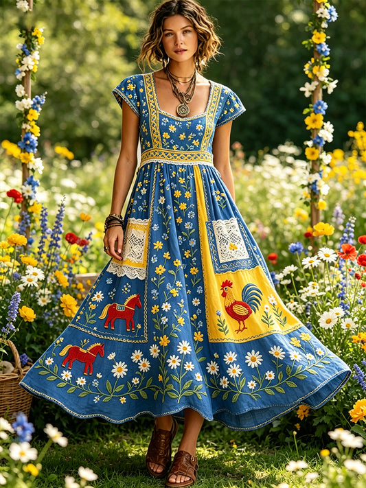 Women's Midsummer-Style Floral Print Country Dress