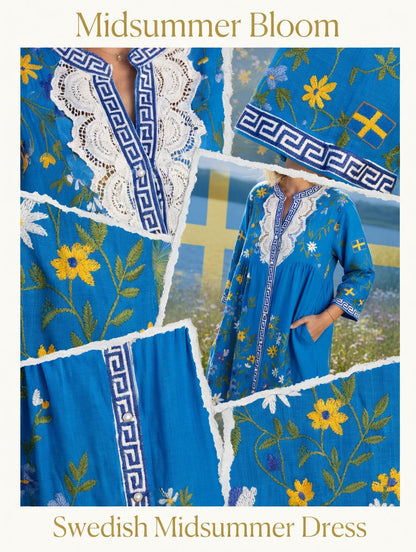 Women's Vintage Midsummer Floral Art Print Casual Cotton-Linen Dress