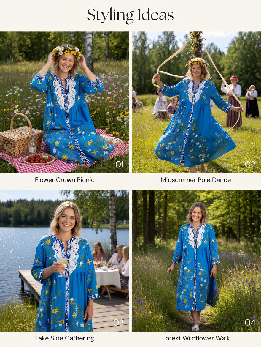 Women's Vintage Midsummer Floral Art Print Casual Cotton-Linen Dress