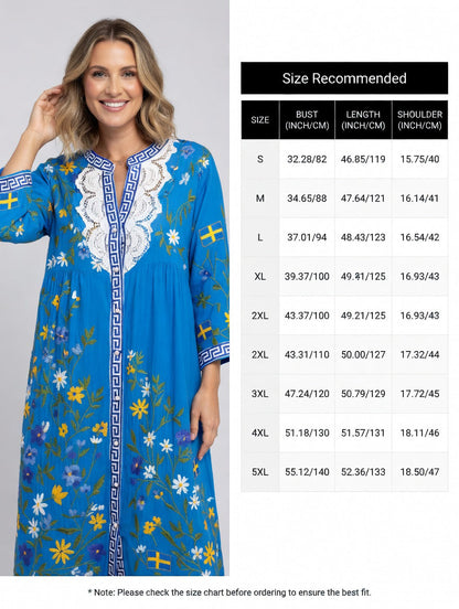 Women's Vintage Midsummer Floral Art Print Casual Cotton-Linen Dress