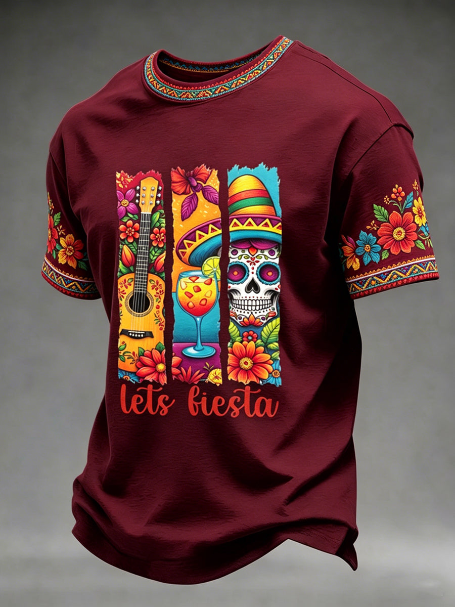 Men's Cinco de Mayo Printed Vintage Fashion Loose Short Sleeve T-Shirt