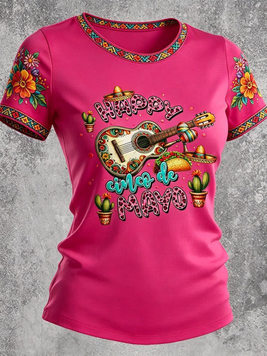 Women's Cinco de Mayo Printed Vintage Fashion Loose Short Sleeve T-Shirt