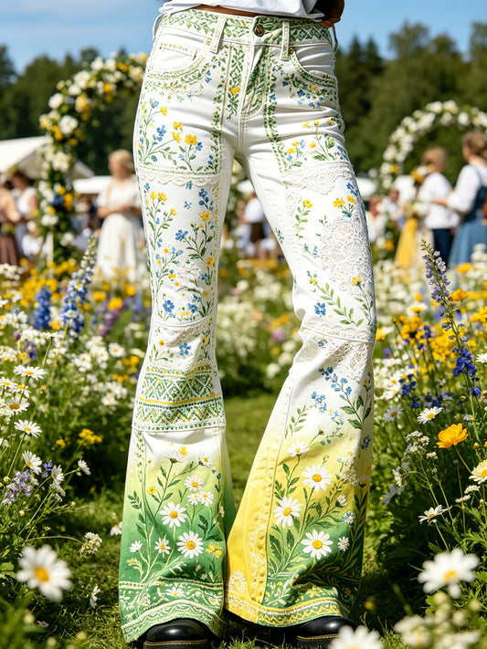 Women's Swedish Midsummer Festival Commemorative Art Print Trousers