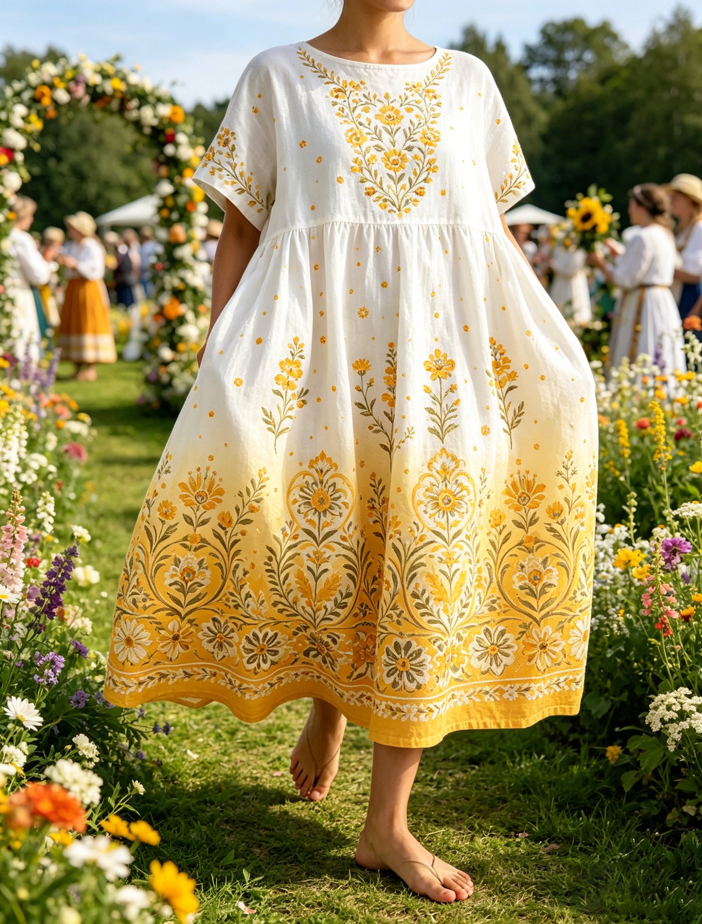 Women's Swedish Midsummer Festival Commemorative Art Print Maxi Dress