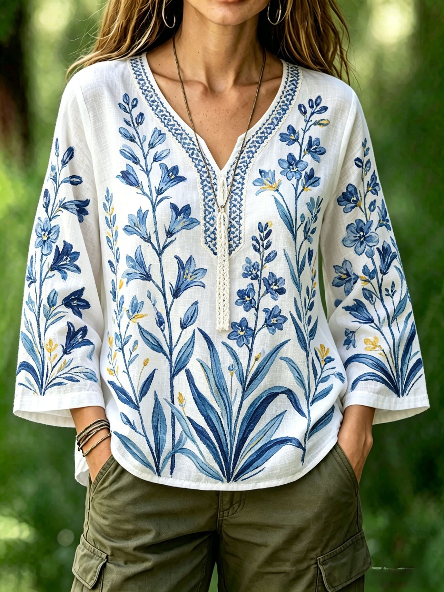 Women's Retro Swedish Midsummer Folk Floral Cotton-Linen Blouse