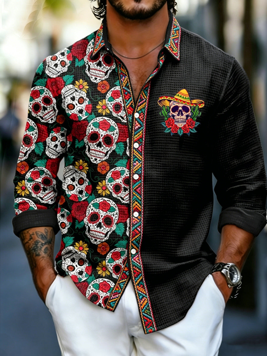 Men's Cinco de Mayo Printed Waffle Long Sleeved Shirt