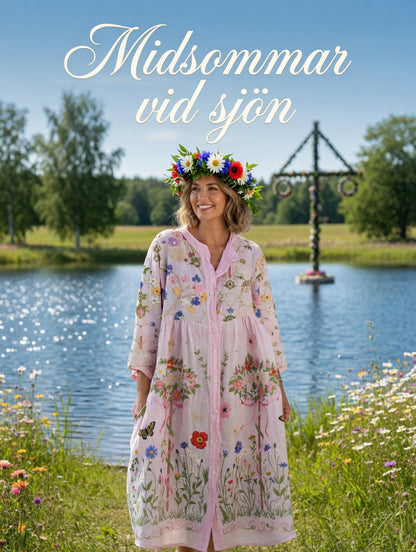 Women's Vintage Midsummer Floral Art Print Casual Cotton-Linen Dress
