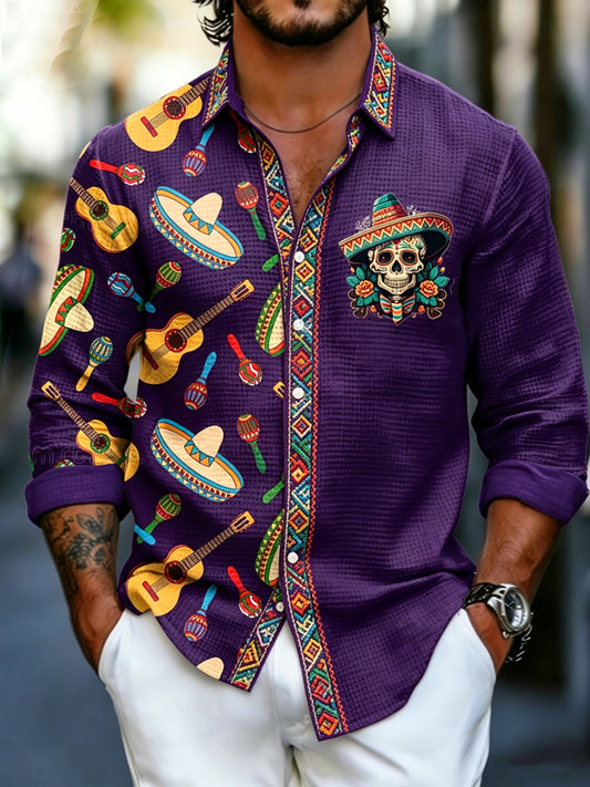Men's Cinco de Mayo Printed Waffle Long Sleeved Shirt