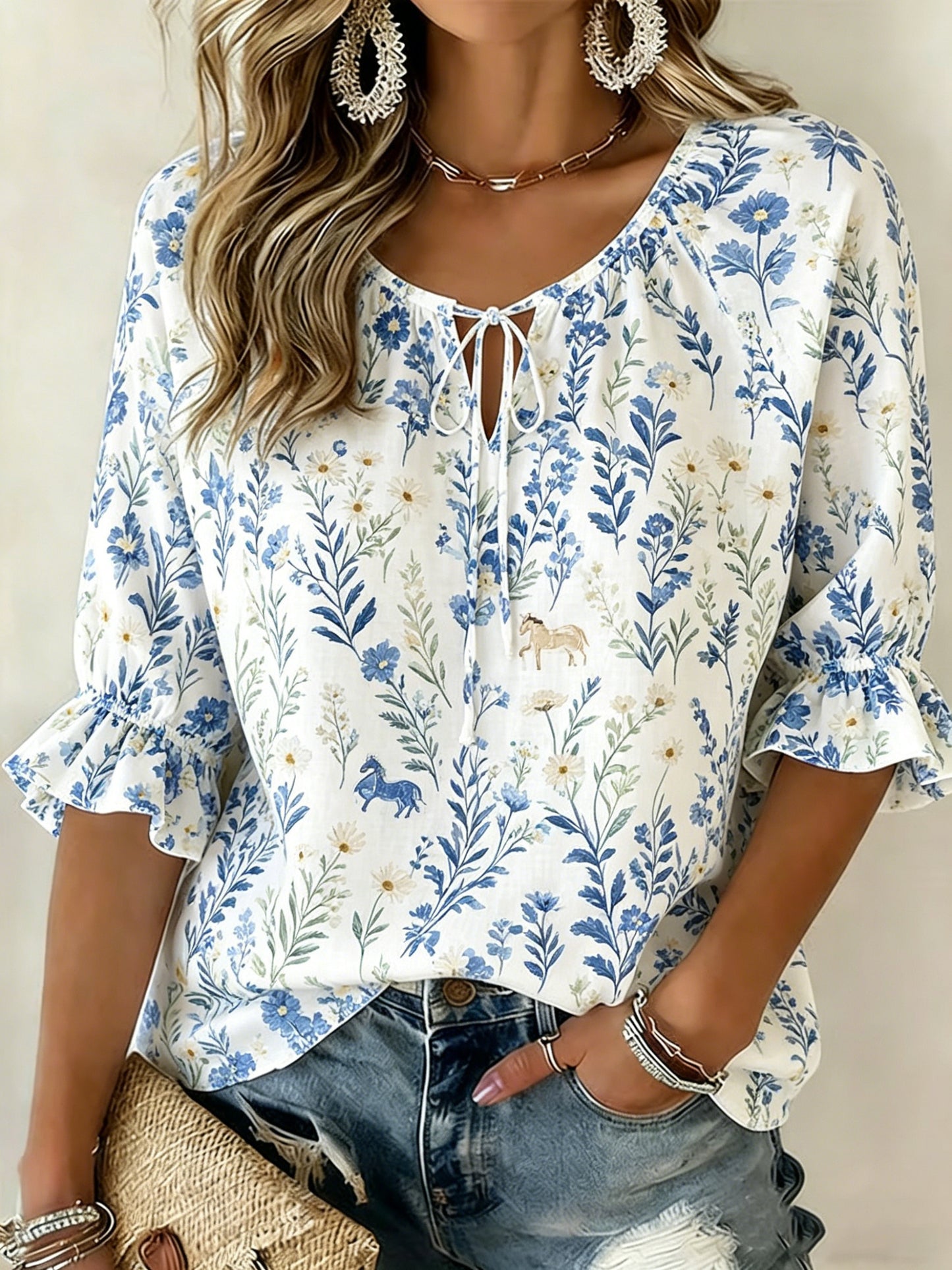 Women's Swedish Midsummer Festival Commemorative Art Print Top