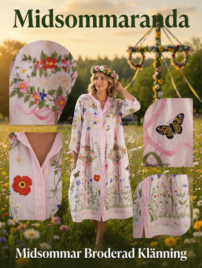 Women's Vintage Midsummer Floral Art Print Casual Cotton-Linen Dress