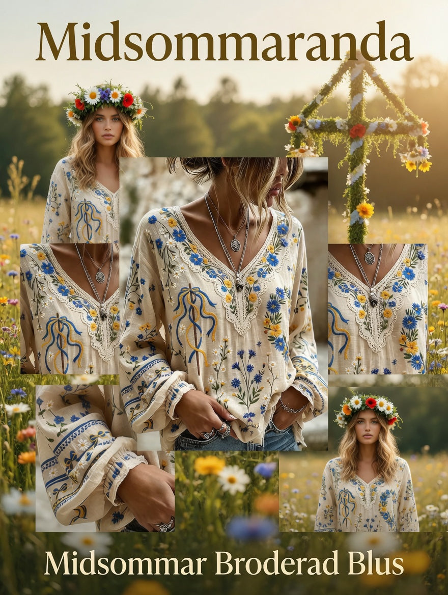 Women's Vintage Midsummer Floral Art Print Casual Cotton-Linen Top