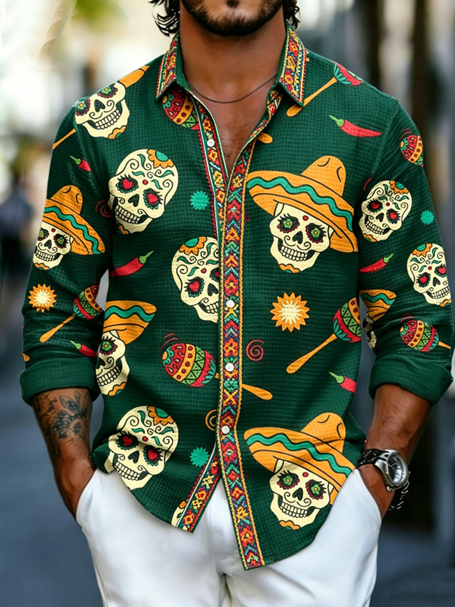 Men's Cinco de Mayo Printed Waffle Long Sleeved Shirt