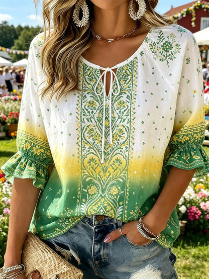 Women's Swedish Midsummer Festival Commemorative Art Print Top
