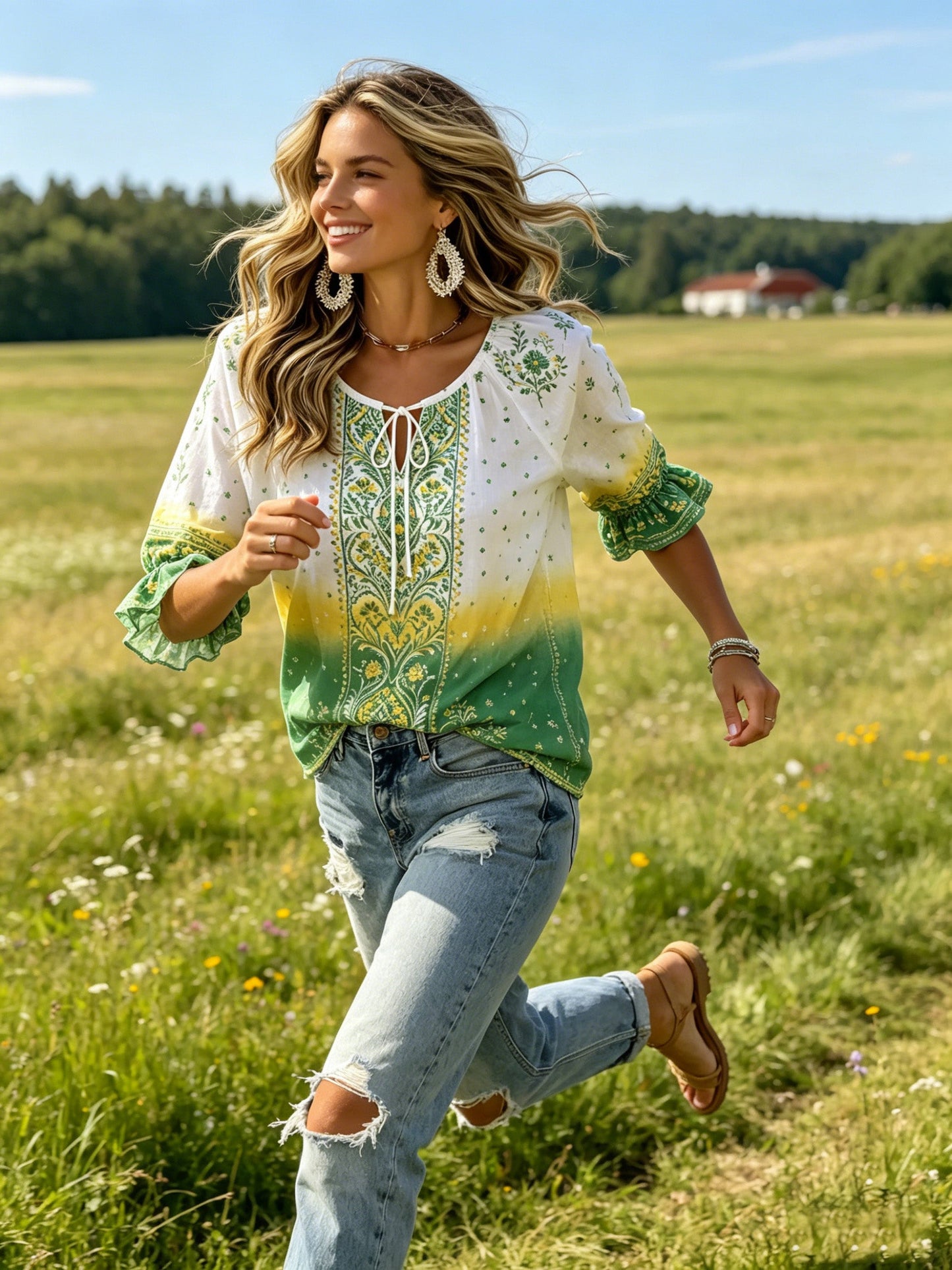 Women's Swedish Midsummer Festival Commemorative Art Print Top