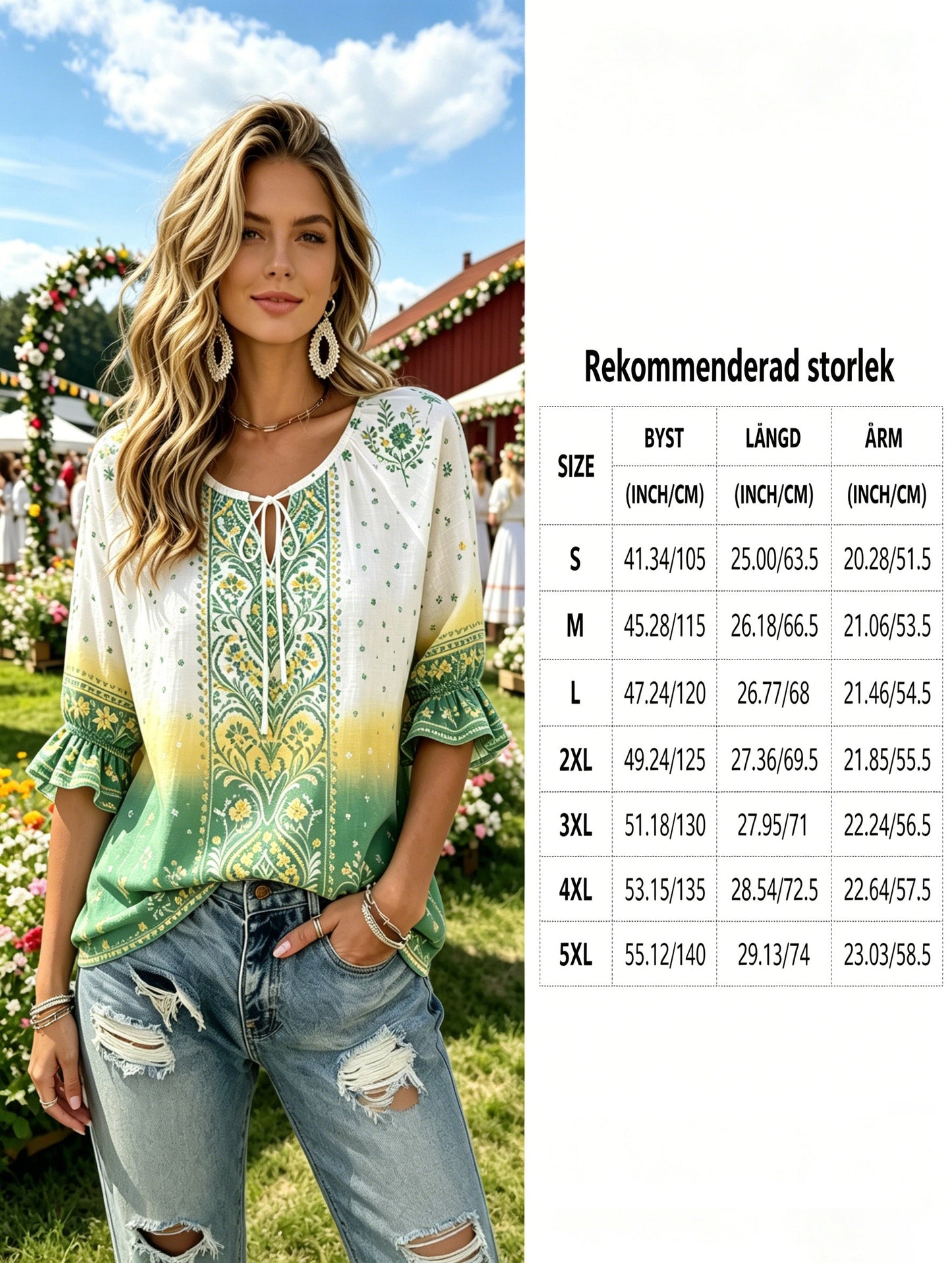Women's Swedish Midsummer Festival Commemorative Art Print Top