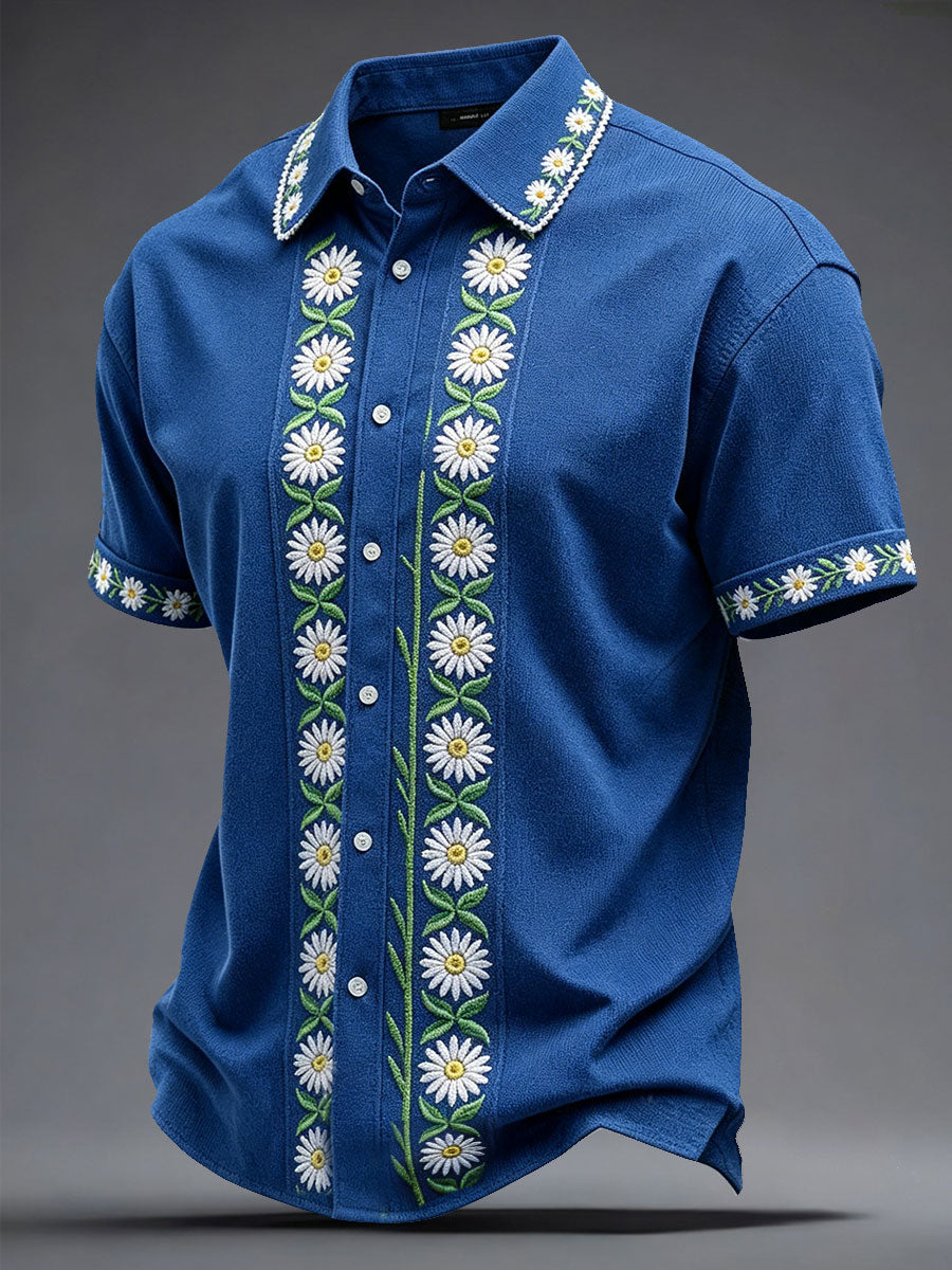 Men's Sweden Floral Art Printed Linen Shirt