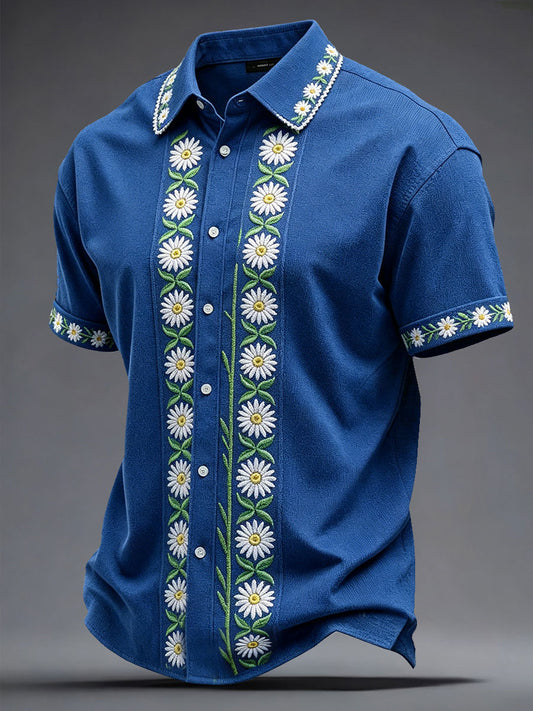 Men's Sweden Floral Art Printed Linen Shirt
