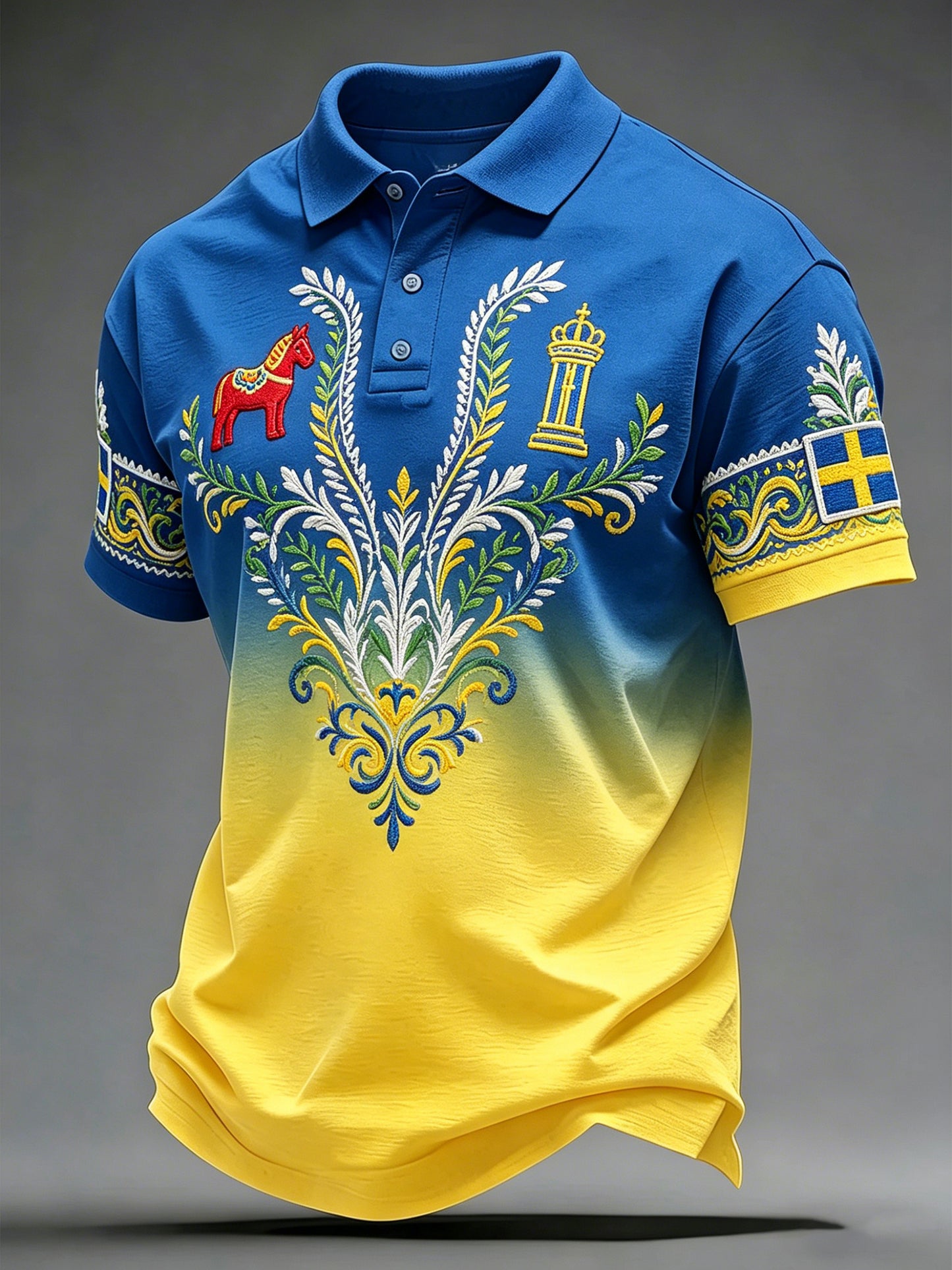 Men's Swedish Midsummer Festival Commemorative Art Print Polo