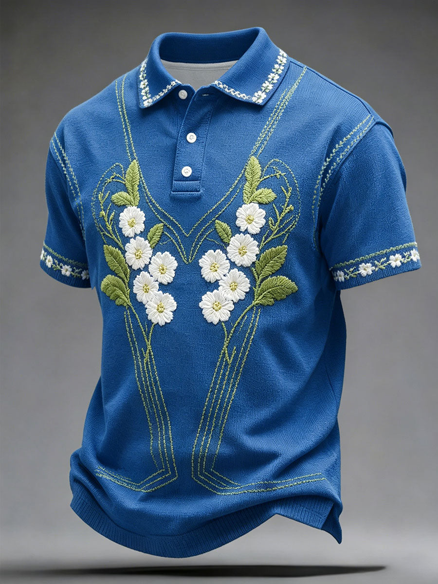 Men's Sweden Floral Art Printed Casual Tops