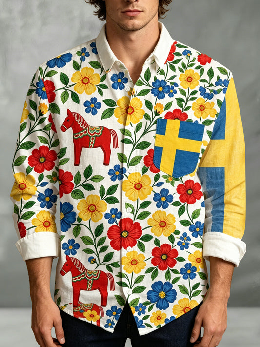 Men's Swedish Midsummer Festival Commemorative Art Print Long-Sleeve Shirt