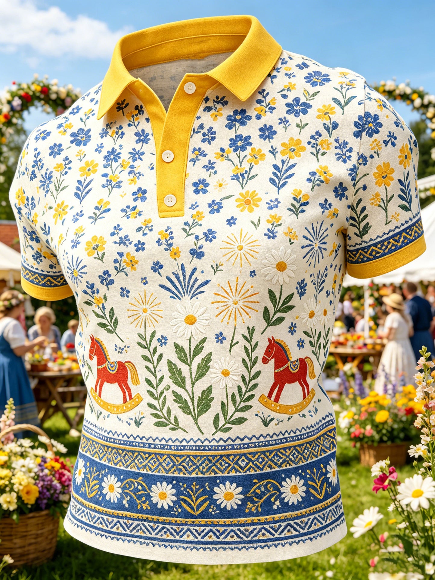 Men's Swedish Midsummer Festival Commemorative Art Print Polo