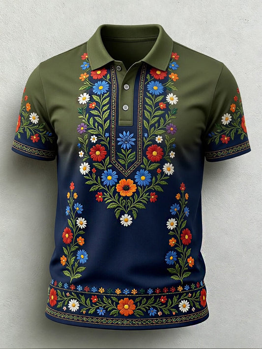 Retro Midsummer Festival Art Print Casual Polo Shirt