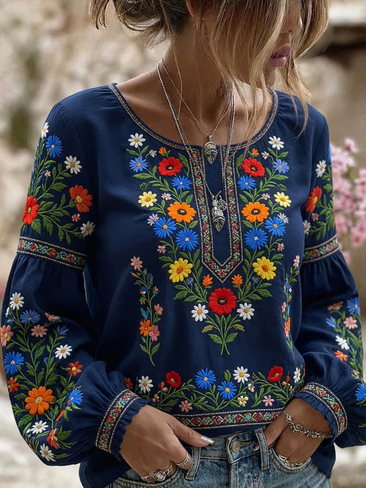Retro Midsummer Festival Art Print Casual Top