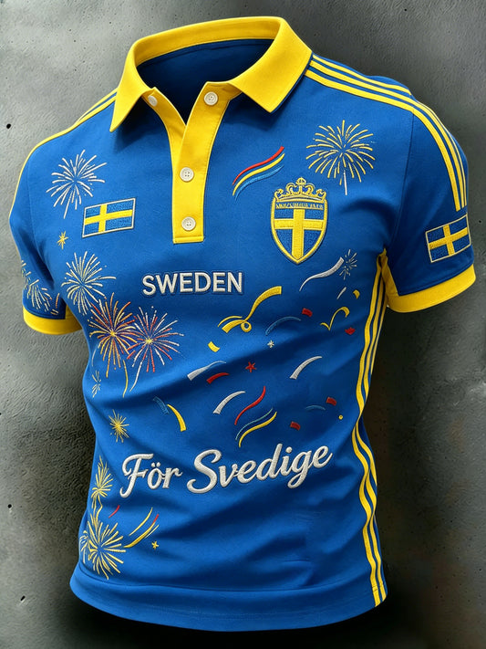 Men's National Day Short-Sleeve Polo With Contrast Embroidery And Print Details