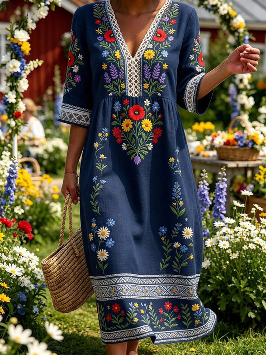 Retro Midsummer Festival Art Print Casual Dress