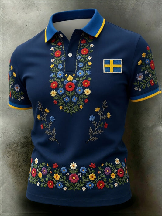 Retro Midsummer Festival Art Print Casual Polo Shirt