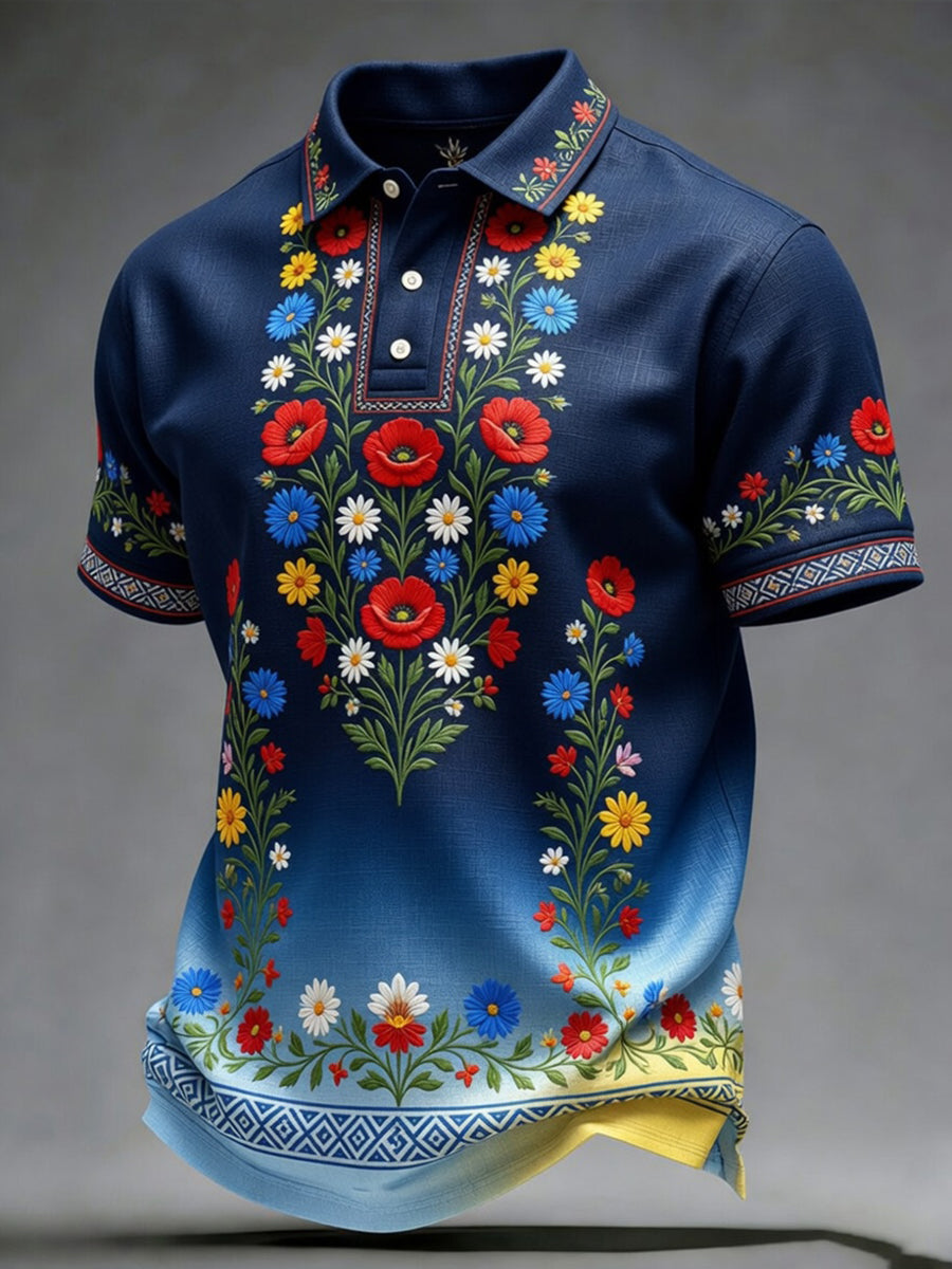 Retro Midsummer Festival Art Print Casual Polo Shirt