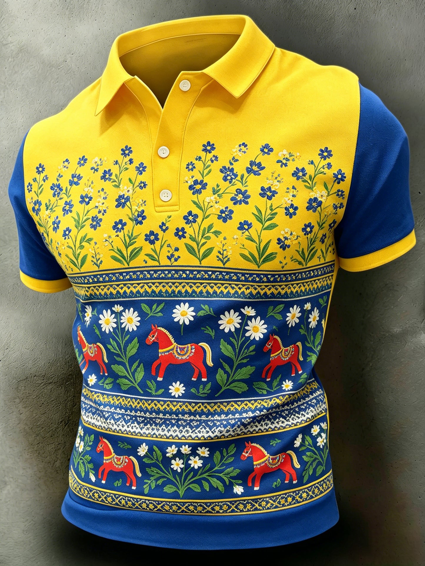 Men's Swedish Midsummer Festival Commemorative Art Print Polo