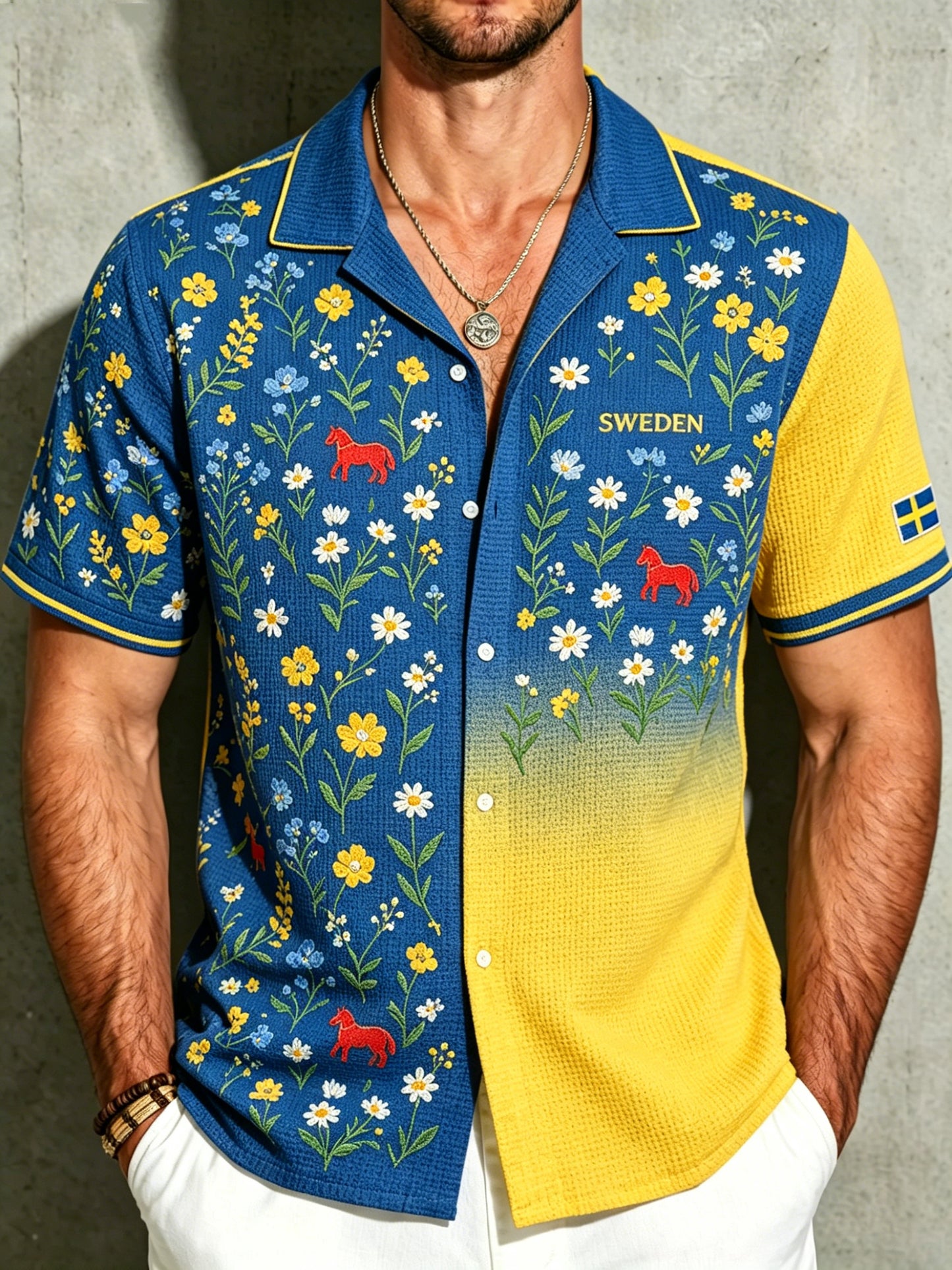 Men's Midsummer Floral Print Waffle Shirt