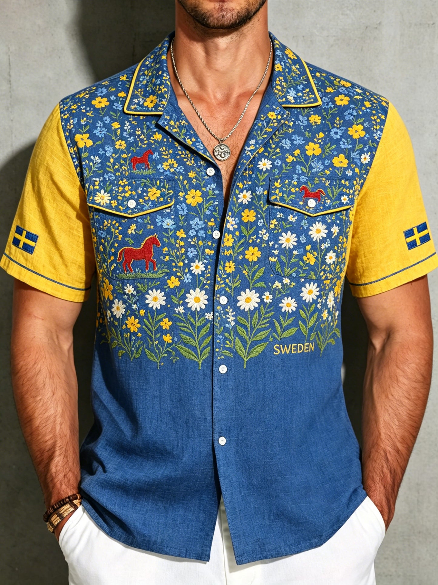 Men's Midsummer Floral Print Cotton-Linen Shirt