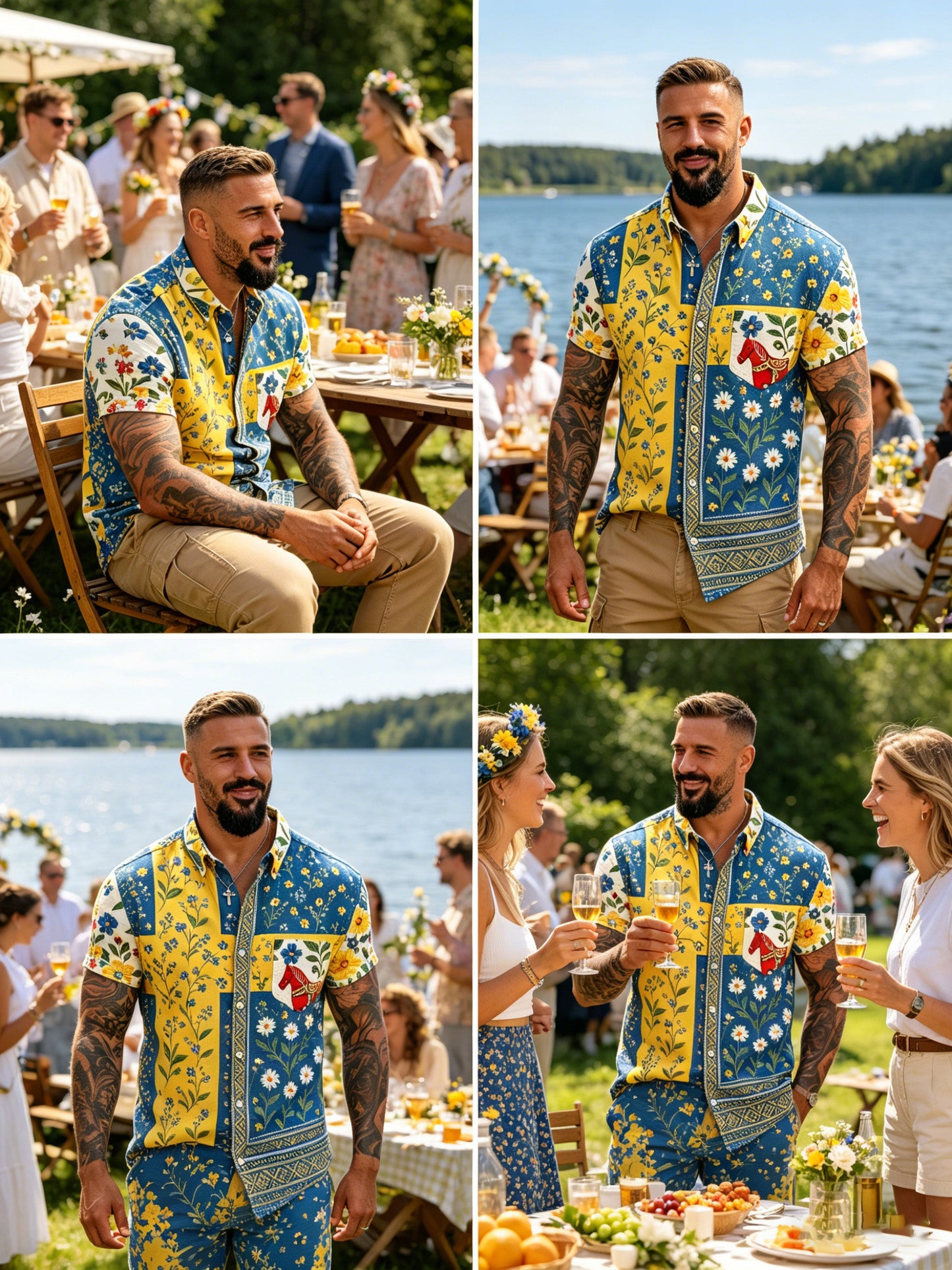Men's Swedish Midsummer Festival Commemorative Art Print Short-Sleeve Shirt
