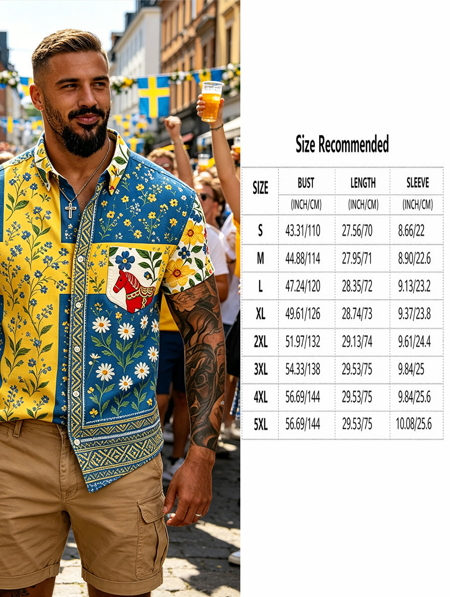 Men's Swedish Midsummer Festival Commemorative Art Print Short-Sleeve Shirt