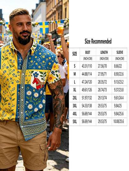 Men's Swedish Midsummer Festival Commemorative Art Print Short-Sleeve Shirt